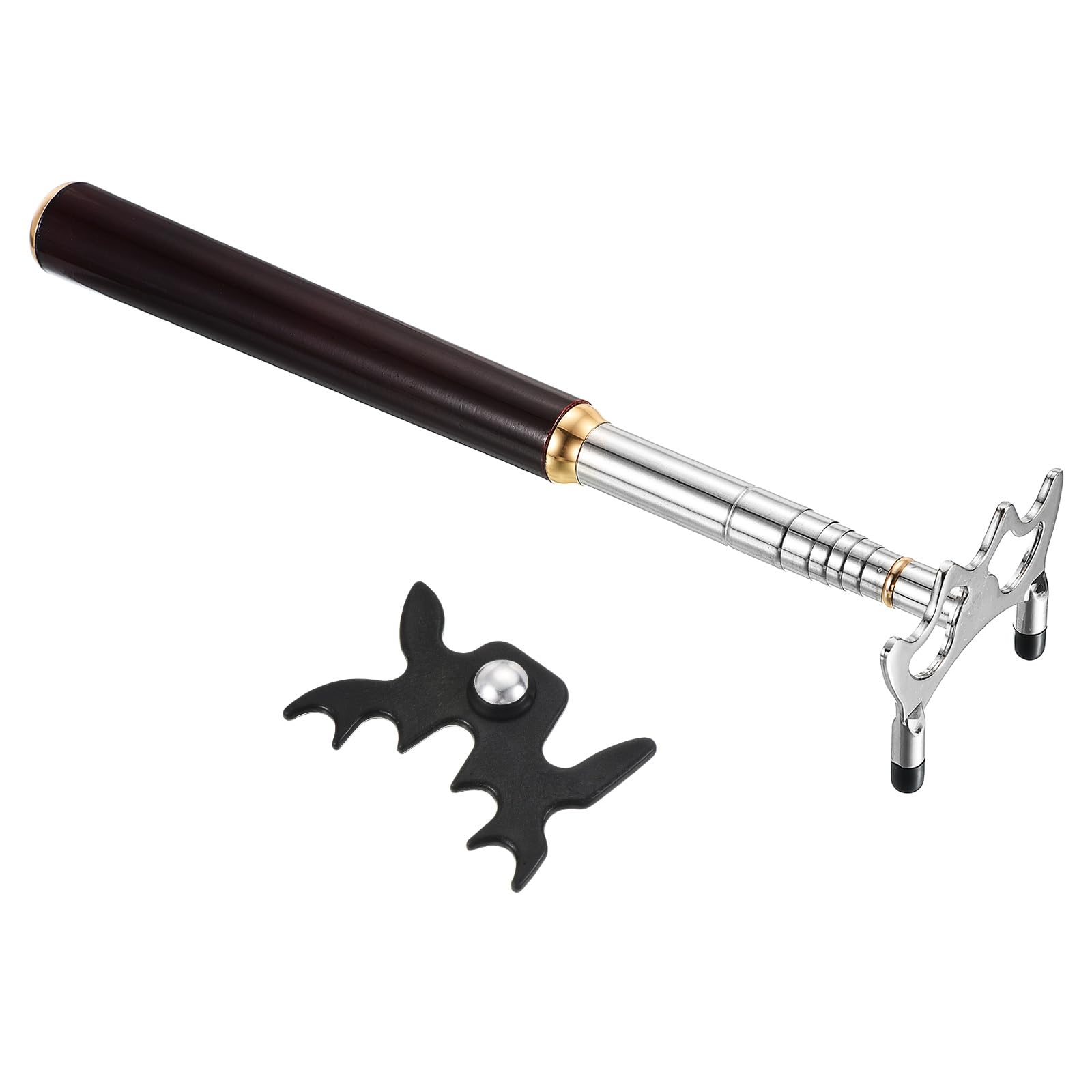 PATIKIL Retractable Billiards Cue Stick Bridge, Wooden Pool Cue Accessory with Removable Metal Low Bridge Head for Pool Table Competition, Silver/Black