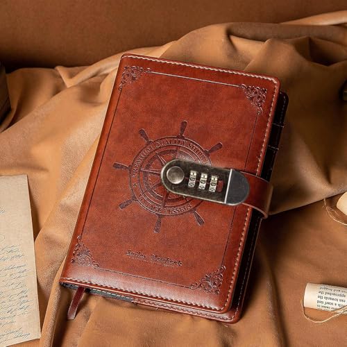 Caderno Couro Com Trava Para Combinação, Diário de Viagem para Marinheiro, Agenda Pessoal, Organizador de Planejamento Como Presente Para Meninas, Meninos, Mulheres (marrom)