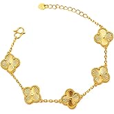 4-Leaf Clover Charm Bracelet for Women, Gold Plated Stainless Steel Dainty Clover Jewelry, Cute Flower Bracelet Set, Fashion Accessories Gift