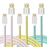 Boxeroo 6ft / 2m durable Nylon Braided Tangle-Free Micro USB Cable with Gold-Plated Connectors for Android, Samsung, HTC, Nokia, Sony, Motorola and More(Pink, Yellow, Green)