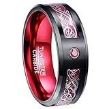 Nuncad Red Tungsten Carbide Wedding Band Ring for Men 8mm Celtic Dragon Red Carbon Fiber Size 7 to 12