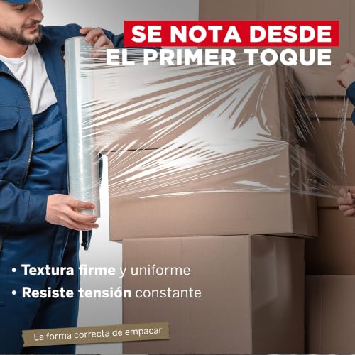 YUREX Emplaye Rollo Calibre 80 que Rinde Más con Menos Vueltas 18 pulgadas x800 pies para Empaque y Embalaje Protege Muebles Pallets en Mudanzas y Almacenaje sin Dejar Residuos Manual y Transparente