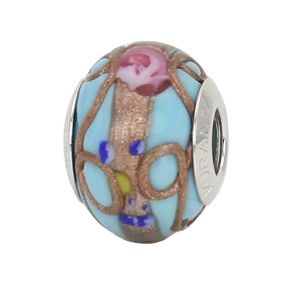 Glass Of Venice Murano Glass Sterling Silver Fiorato Aqua Charm Bead