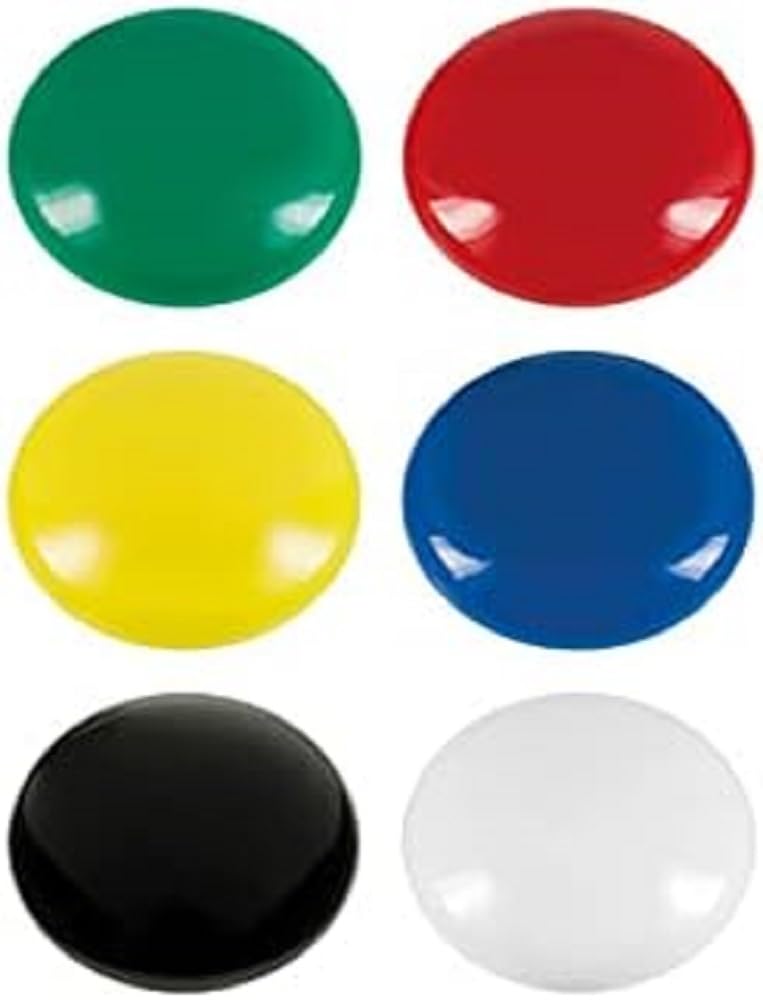 Westcott E-10815 00 Adhesive Magnets Pack of 6 25 mm Round 1 x White/Black/Red/Blue/Yellow/Green