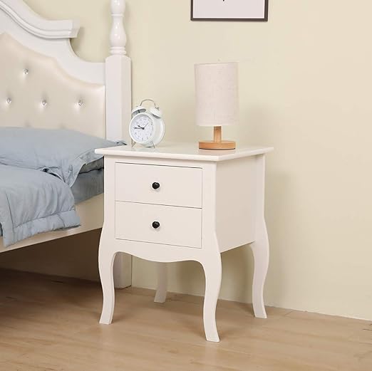Lepak White Chest Of Drawers Retro Bedside Cabinet With 2 Storage Drawers And Solid Wood Curved