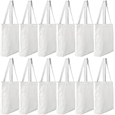 Faylapa 6 Pack Canvas Tote Bags,Heavy Duty Reusable Grocery Shopping Bag 12.2"x14.2" Blank Cotton Bags for Decorating Christmas Crafts DIY, Painting(White)