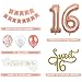 16th Birthday Decorations for Girls Sweet 16 Cake Topper and Satin Sash, Rose Gold Number 16 Balloons, Confetti Balloons and Happy Birthday Banner for Sixteen Party Supplies