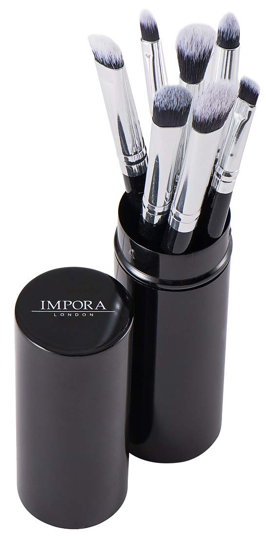 Eye Makeup Brush Set by Impora London. Includes - Eyeshadow, Blending, Pencil & Eyeliner Brushes [7 + Metal Case]. Perfect for Travel