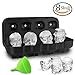 HoneyHolly 3D Skull Ice Cube Mold Lid, Flexible Food Grade Silicone Ice Cube Chocolate Candy Mold Trays, Perfect Kids, BPA Free - 8 Skull Black