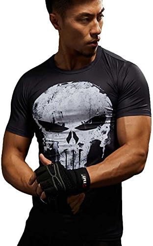 COOL Men's Compression Fithness Tee,Punisher Slim Gym Runing Shirt L