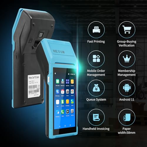 NETUM Handheld PDA Android 11.0 POS Terminal Receipt Printer Data Collector Portable Barcode Scanner Handheld Bluetooth USB WiFi BT4.0 BLUE (Included Paper Scroll 58 * 35)