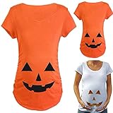 Qiaonai Tops for Pregnant Woman Pumpkin Carved Face Halloween Printed Maternity Clothes Tee Shirt Pregnancy Clothes