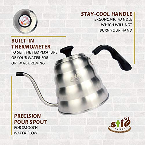 Pour Over Coffee Maker Tea Kettle Gooseneck with Thermometer (40 FL OZ