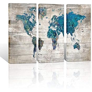 Amazon.com: Large World Map Canvas Wall Art Abstract Navy Watercolor