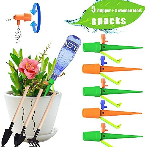 Vistefly 6 Packs(3 dripper+3 shovel) Plant Self-Watering Spikes with Slow Release Control Valve Switch Self Drip Irrigation Slow Release Devices,Fit On All Bottles
