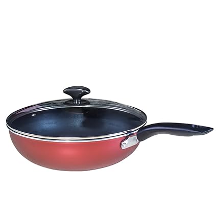 Sartenes Sin Humo Pan Antiadherente de Fondo Plano Wok Cocina Olla de Doble Uso Rojo