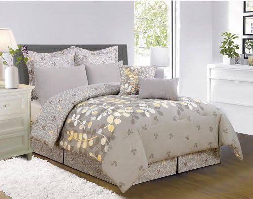 Amazon Com 8 Pieces Eliana Yellow Grey White Comforter Bed In A