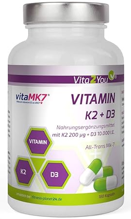 Vitamin K2+D3-180 Kapseln - Vitamin D3 10.000 IE + Vitamin K2 (MK-7) 200µg - Original vitaMK7® - Premium Qualität