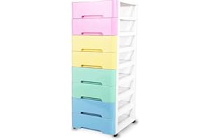 OMNISAFE 8 Tier Plastic Drawers, Colorful Storage Cart with White Frame, Storage Organization unit for Living Room, Bedroom, Dormitory