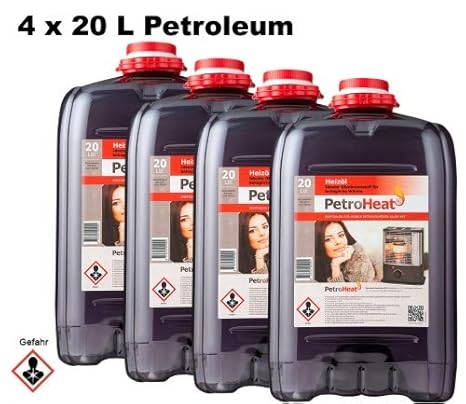 CAGO 4 x Petroleum 20 L Liter Petroheat für Petroleumofen Heizung Heiz-Ofen Camping Heizung geruchsarm 80l (80 Liter)