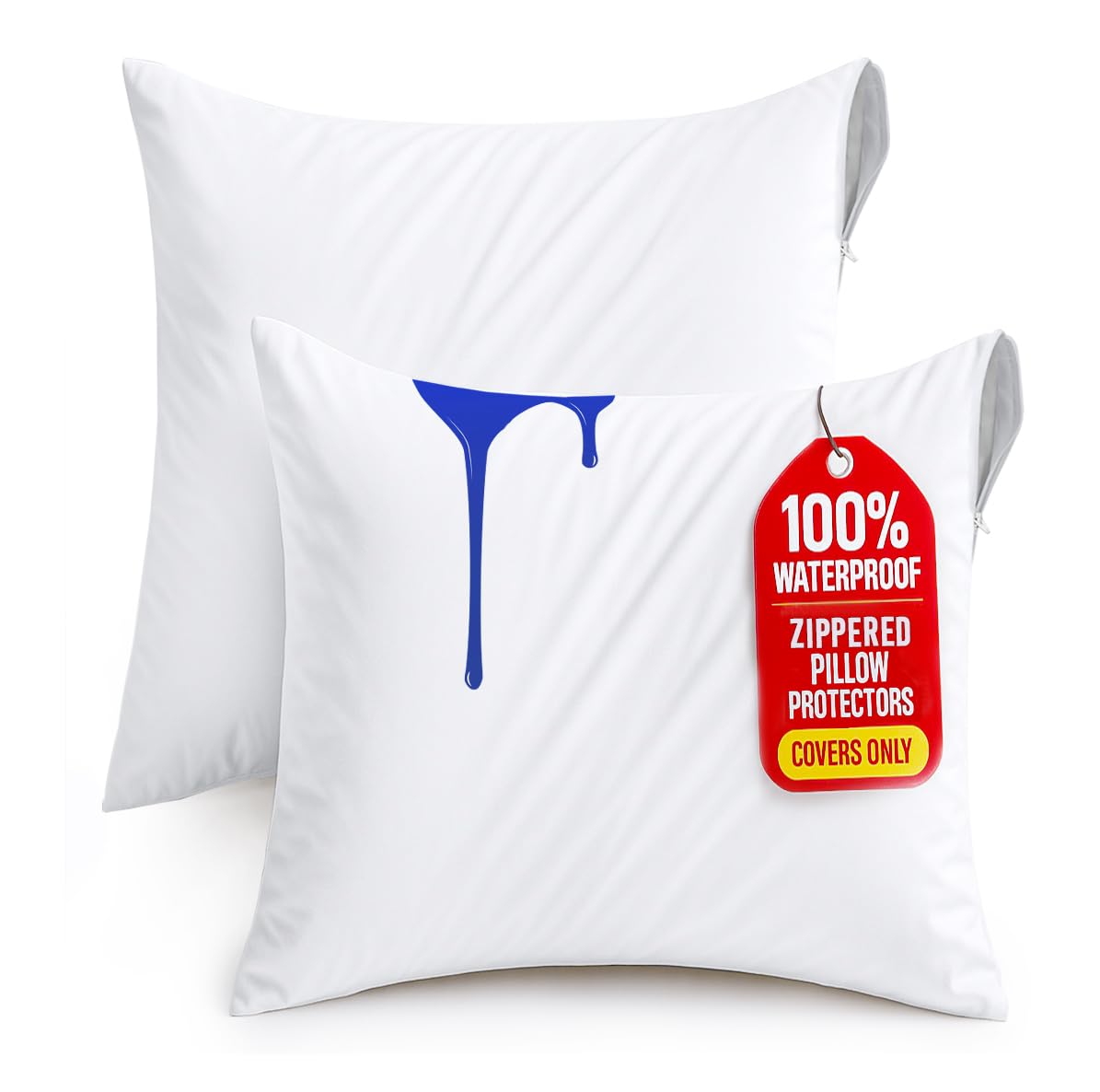 Utopia Bedding Waterproof Zippered Pillow Protectors (Size - 60 x 60 cm) - Pack of 2 - Anti Bed Bug and Dust Mite Proof Pillow Encasement