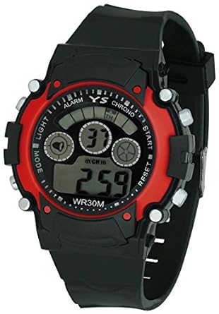 Lemonade Sports Black - Red Multifunction Fashion 7 lights Unisex Digital Sports Wrist Watch for Kids - ABOVE 10 YEARS