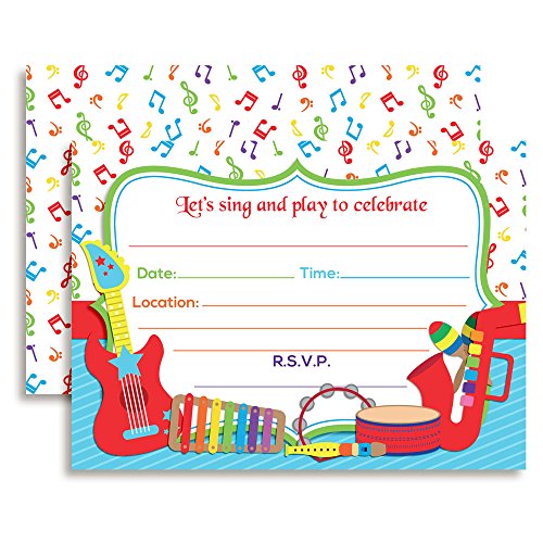 Musical Instruments Sing and Play Themed Birthday Party Invitations, 20 5