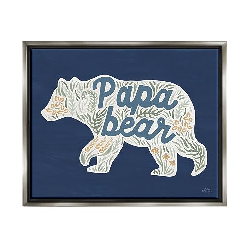 Stupell Industries Blue Floral Papa Bear Gray Framed Floater Canvas Wall Art De…