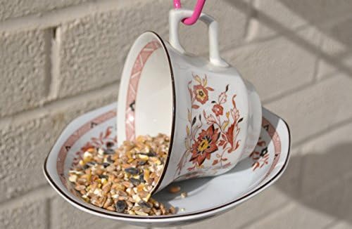 Tea Cup Hanging Bird Feeder handmade from a vintage English Wedgewood China cup and saucer