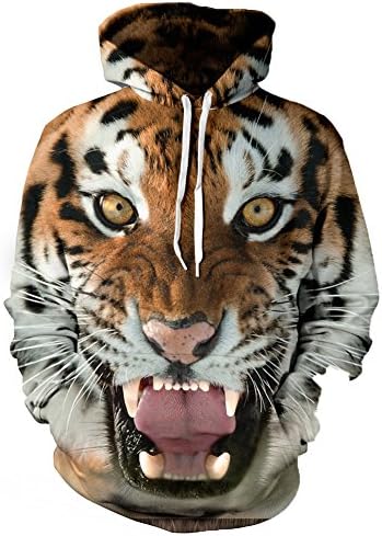 HiRosy 3D Digital Hoodies For Women &amp; Men, Fashion Plus Size Pullovers Sweatshirt Jacket (Large/X-Large, Tiger)
