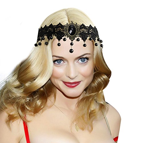 Aniwon Headbands, Black Lace Pearl Hair Bands Forehead Jewelry for Women… - Thumbnail 2