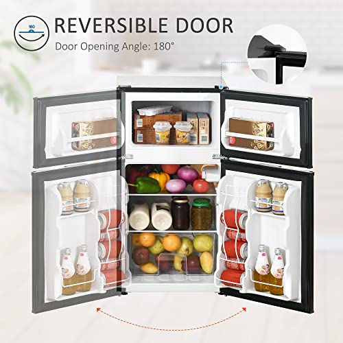 Double Door Mini Fridge with Freezer, 3.2 Cu.Ft Compact