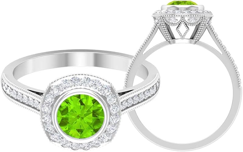 Amazon 1 Ct ラボ人工クリプトナイトリング Hi Si ダイヤモンドハローリング 6 Mm ラウンドカット婚約指輪 ソリティアリングサイドストーン付き 14k ホワイトゴールド Size 16 リング 通販