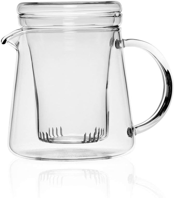 Borosilicate Glass teapot with lid and Plastic Tea Strainer Filter for Loose Leaf Tea - 0.4L