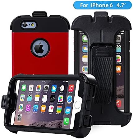 iPhone 6 Case,iPhone 6s Case, Anken [Shock Absorption] Slim Fit Dual Layer Hybrid Case with [Belt Clip] Kickstand &amp; Screen Protector Shockproof Drop Proof Case for Apple iphone 6/6s 4.7 Inch (Red)