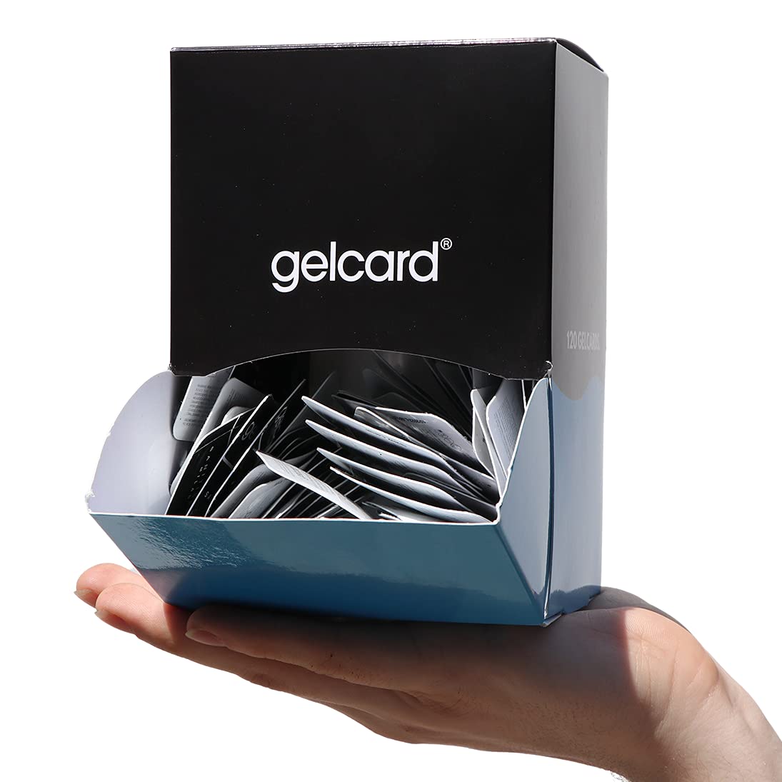 Gelcard, Single Dose Hand Sanitiser, Antibacterial Gel, Citrus Scented, 120 Box, Portable Travel Sized Sachets, Black/White