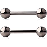Ruifan Grade 23 Titanium Externally Threaded Nipple Piercing Jewelry Barbell Ring Tongue Rings Nipple Straight Body Piercing Jewelry for Women Men 14G 16G 12mm 14mm 16mm 19mm