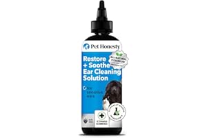 PET HONESTY Restore + Soothe Ear Cleaner for Dogs & Cats – Gentle Dog Ear Cleaning Solution with Aloe Vera – Soothes Itching Ears, Irritation, + Aches, Supports Ear Health – Vet Recommended Pet Ear Cleaner – 4oz