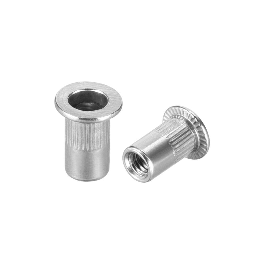 TA-VIGOR 50Pcs M4 Rivet Nuts, 304 Stainless Steel Knurled Flat Head Threaded Insert Nut Silver for Automotive Furniture