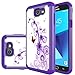 MicroP Galaxy J7 V Case, Galaxy J7 2017 / J7 Sky Pro / J7 Perx / J7Prime/Galaxy Halo Case, Hybrid Dual Layer Silicone Plastic Armor Defender Case for Samsung Galaxy J7V 2017 (Armor Purple Flower)