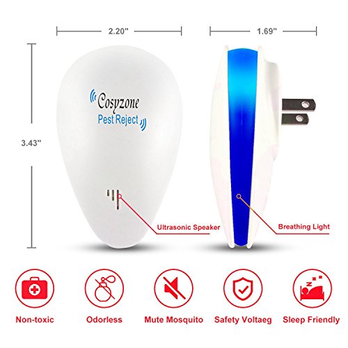 Ultrasonic Pest Repeller, Cosyzone 6 Pack Electronic Pest Control Repellent Plug In for Insect, Mice, Rats, Spiders, Fleas, Roaches, Bed Bugs, Mosquitoes, Eco-Friendly, Human & Pet Safe - Thumbnail 2