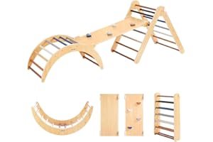 Asweets 4 in 1 Pikler Triangle Gym, Montessori Foldable Climber with Ramp, Indoor Climbing Toys for Kids, Climbing Triangle for Toddlers Arch Climber, Rocker, Learning Waldorf Children Toy, Dark