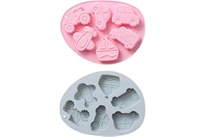 Sewroro 2pcs Gray Silicone 6-Cavity Vehicle Chocolate Mold Set for DIY Cake Candy Baking and Ice Tray,