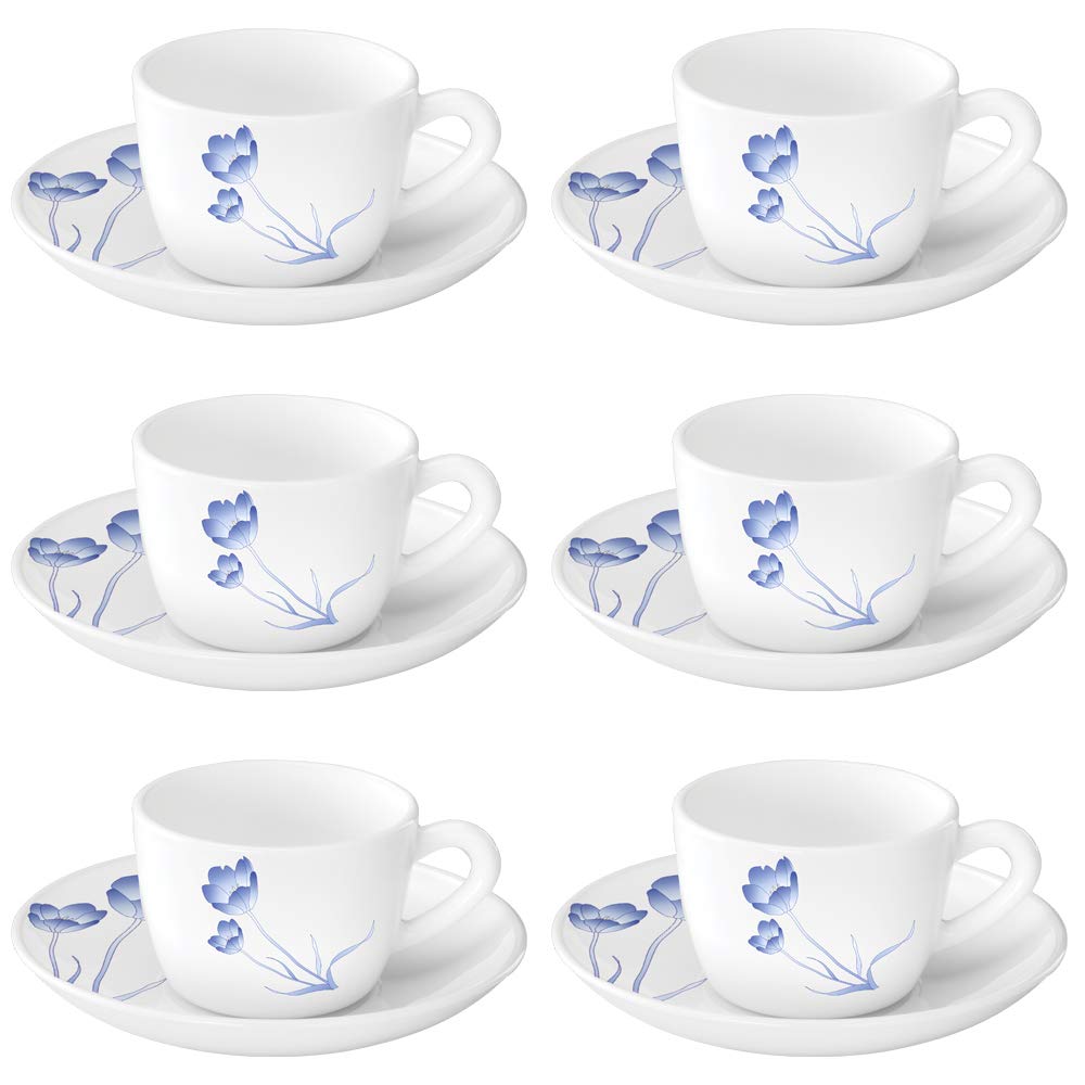 Buy Larah By Borosil Tulip Cup and Saucer Set, 145ml, 12Pieces