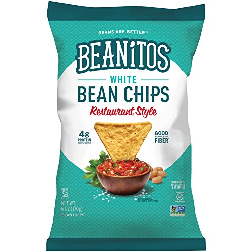 Beanitos Restaurant Style White Bean Chips with Sea Salt, Plant Based Protein, Good Source Fiber, Gluten Free, Non-GMO, Vegan, Corn Free Tortilla Chip Snack, 6 Ounce (Pack of 6)