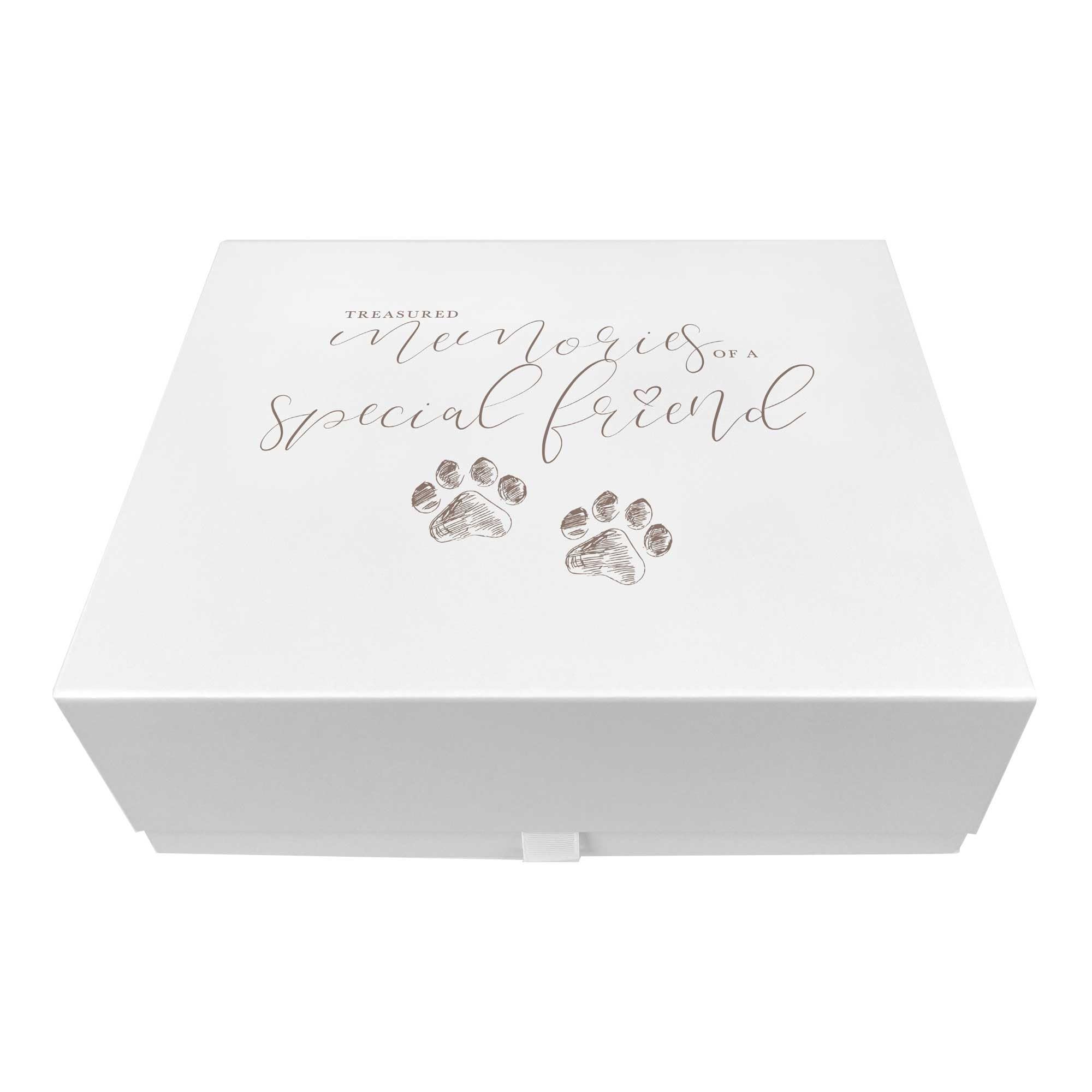 Pet Memorial Keepsake Box - White Flat Packed Folding Pet Keepsake Memory Box - Elegant Tribute for Cherished Pet Dog or Cat Memories - 28cm x 22cm x 11cm