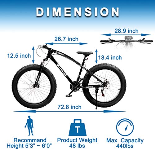 PanAme 21 Speed Fat Tire Adult Mountain Bike, 26inch Wheel Bicycle, 4