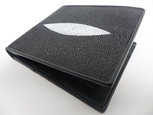 STINGRAY SKINGenuine Stingray Skin Leather Wallet Men Bi-fold Black w/ Left Flap 6 Card Slots