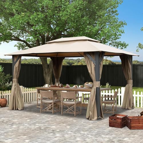 10x13ft Heavy Duty Metal Gazebo with Double Roof, Mosquito Netting & Privacy Curtains for Patio & Backyard image 11