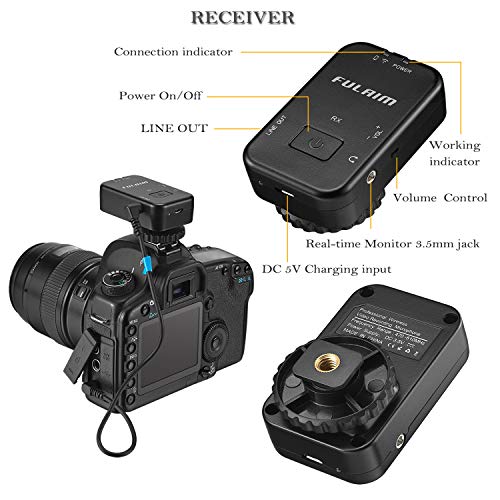 FULAIM UHF Wireless Lavalier Microphone System Lapel Mic for Dslr Camera iPhone Android Phones, Professional Microphone Device for Video Recording, Interview, Youtube and Vlog(MC11)